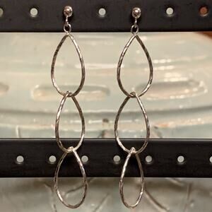 Artisan Michael Anthony 14K White Gold Earrings Teardrop Link Dangle Diamond Cut